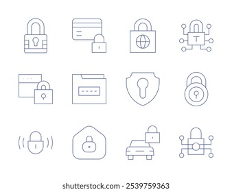 Lock icons. Thin Line style, editable stroke. lock, locked, credit card, folder, shield, padlock.