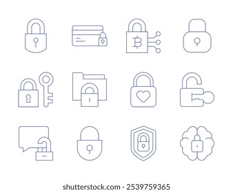 Lock icons. Thin Line style, editable stroke. encryption, lock, credit card, folder, padlock.