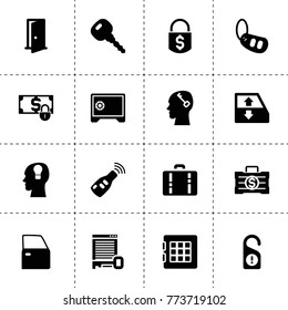 Lock icons. vector collection filled lock icons. includes symbols such as safe, car window lift, car door, money lock, door, money security. use for web, mobile and ui design.