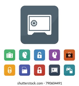 Lock icons. vector collection filled lock icons such as car door, car lock, safe, money case, money security, key in head