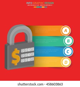 Lock info graphic on red background,vector