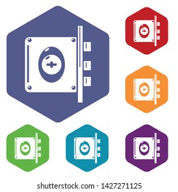 Lock interroom icons vector colorful hexahedron set collection isolated on white