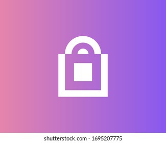 Lock isolated minimal single flat logo icon. Abstract on-line shopping bag vector logotype.