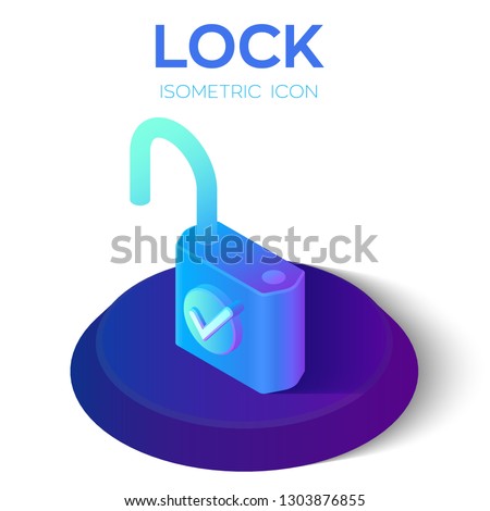 Lock Isometric Icon. 3D Isometric Lock icon with Approve Sign. Unlock Symbol. Accepted Sign. Created For Mobile, Web, Application. Perfect for web design, banner and presentation. Vector Illustration.
