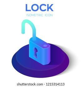 Lock Isometric Icon. 3D Isometric Lock Sign. Unlock Symbol. Created For Mobile, Web, Decor, Print Products, Application. Perfect for web design, banner and presentation. Vector Illustration.