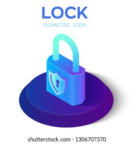 Lock Isometric Icon. 3D Isometric Lock Sign. Created For Mobile, Web, Decor, Print Products, Application. Perfect for web design, banner and presentation. Vector Illustration.