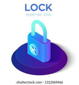 Lock Isometric Icon. Decline symbol. 3D Isometric Lock with Refuse Sign. Created For Mobile, Web, Decor, Application. Perfect for web design, banner and presentation. Vector Illustration.