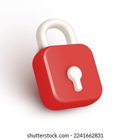 Lock isometric icon isolated on white background. 3D Isometric red color padlock sign. Safety concept for mobile, web, application. Security access for web design and presentation. Vector illustration