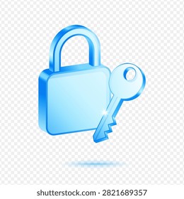 Lock Key Access Security, 3D Blue Glossy Cybersecurity Icon