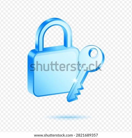 Lock Key Access Security, 3D Blue Glossy Cybersecurity Icon