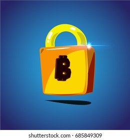 Lock Key with Bitcoin symbol. unlock for digital money "Bitcoin" - vector illustration