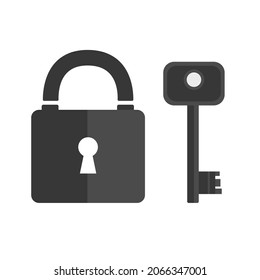  Bloqueo y tecla para el bloqueo, icono negro. Aislado en ilustración vectorial de fondo blanco.