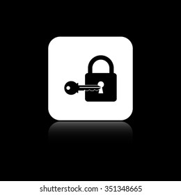 lock with key - black vector icon on the white button