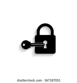 lock with key - black vector  icon with shadow