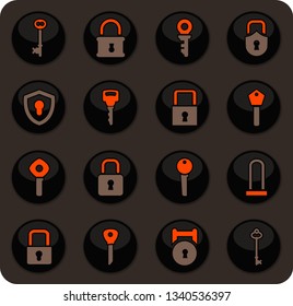 Lock and Key color vector icons on dark background for user interface design