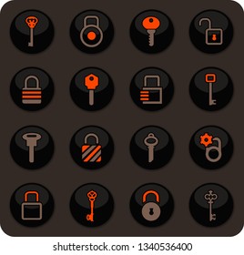 Lock and Key color vector icons on dark background for user interface design
