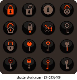 Lock and Key color vector icons on dark background for user interface design