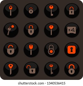 Lock and Key color vector icons on dark background for user interface design