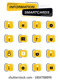 Lock and Key color vector icons on information smart cards for user interface design