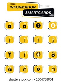 Lock and Key color vector icons on information smart cards for user interface design