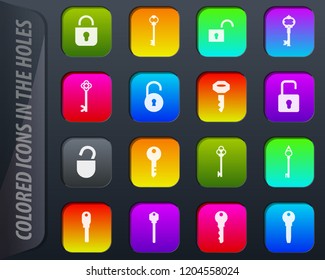 Lock and Key colored icons in the holes easily adapt to any background