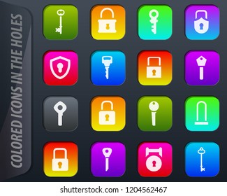 Lock and Key colored icons in the holes easily adapt to any background