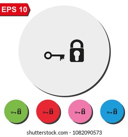 Lock and key flat round colorful vector icon.