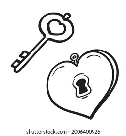 Lock and Key Hand Drawn vector illustration