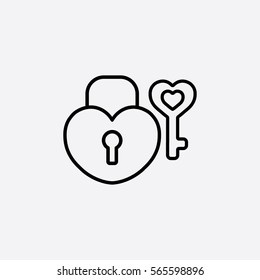 lock and key heart line icon
