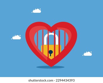 Lock the key to the heart prison. Refused to open up. vector illustration