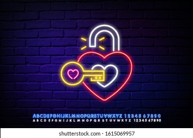 lock key heart-shaped friendship outline neon icon. Elements of the friendship line icon. Signs, symbols and vectors can be used for web, logo, mobile app, UI, UX