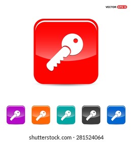 Lock Key Icon - abstract logo type icon - red, orange, turquoise, black and blue 3d button background. Vector illustration