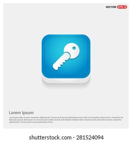 Lock Key Icon - abstract logo type icon - blue abstract 3d button with light board and shadow on gray background. Vector illustration