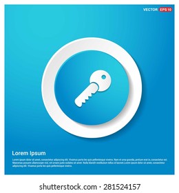 Lock Key Icon - abstract logo type icon - abstract Blue button on white sticker shadow background. Vector illustration
