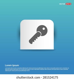 Lock Key Icon - abstract logo type icon - white sticker on blue background. Vector illustration