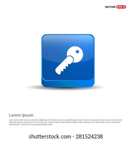 Lock Key Icon - abstract logo type icon - blue 3d button background. Vector illustration