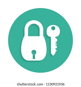 lock and key icon in Badge style with shadow  on white background