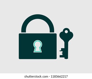 Lock and Key Icon on gray background