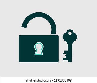 Lock and Key Icon on gray background