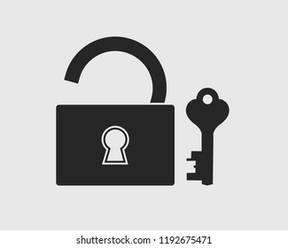 Lock and Key Icon on gray background