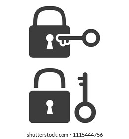 Lock and key icon on white background. Vector illustration