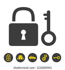 Lock and key icon on white background. Vector illustration