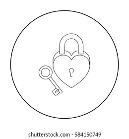 Lock and key icon in outline style isolated on white background. Romantic symbol stock vector illustration.