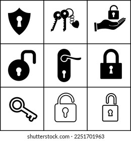 lock and key icon set illustration on white background..eps