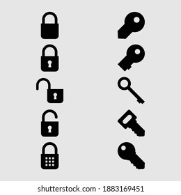 lock and key icon set isolated vector illustration