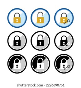 lock and key icon set, social network symbol illustration, a simple flat design