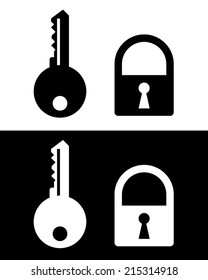 Lock And Key Icon Set - Vector