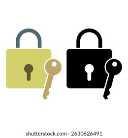 lock and key icon, simple flat style, illustration, logo sign symbol pictogram template, for ui or ux isolated on white for mobile app, editable