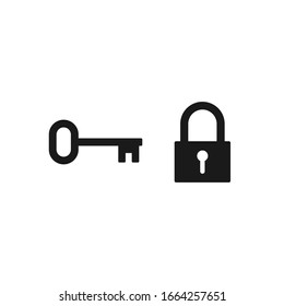 Lock and key icon symbol set. Padlock with keyhole. Security access logo. Privacy safety sign collection. Vector illustration image. Black silhouette shape isolated on white background.