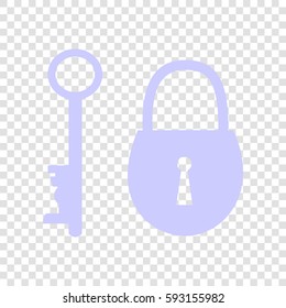 Lock and key icon. Vector. Periwinkle icon on transparent background.